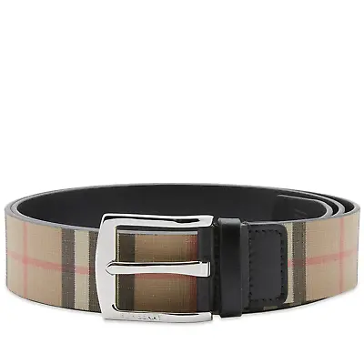 Authentic NEW BURBERRY Beige Men GRAY Check Leather Belt 105 EU 36-38 Waist 35mm • $260