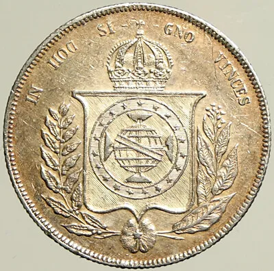 1861 BRAZIL Silver 1000 Reis Antique OLD Brazilian Coin W Coat-Of-Arms I101421 • $178.65