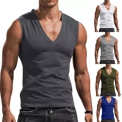 Mens Solid Sport Vest Tank Tops Summer Gym Muscle Fitness Bodybuilding T Shirt • £7.49