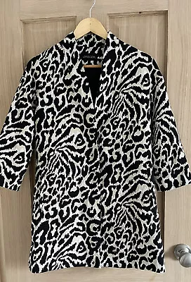 Jaeger Ladies Sz 6 Jacket Blazer Zebra Animal Print Smart Black Cream 3/4 Sleeve • £16