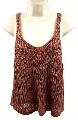 Moon & Madison Tan Top Size S Sleeveless Cami Tank Light Brown Crochet Knit • $16.99