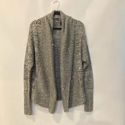 Moda Wool Blend Womens X Small Knit Sweater Cardigan Open Gray Silver Sequin • $10.65