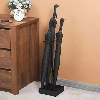 $37.99 • Buy Black Metal Cane And Umbrella Holder Stand W/ Floral Design And Bottom Drip Tray