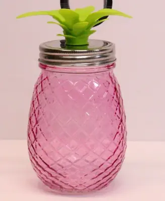 Pink Pineapple Shaped Glass Jar Metal Lid W/o Straw • $10.50