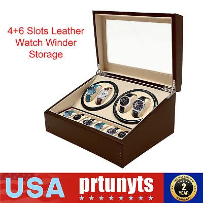 4+6 Slots Leather Watch Winder Storage Display Case Automatic Rotation Watch Box • $60.99