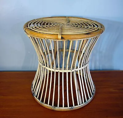 Vintage Rattan Wicker Bamboo Circular Side End Table Boho Drum • $149