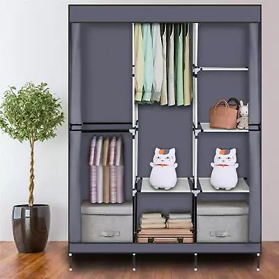 Portable Canvas Wardrobe Clothes Closet Organizers Hanging Rail Dust Proof Cover • £17.99