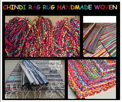 £7.99 • Buy Multi Color Cotton Chindi Rag Rug Handmade Striped Woven Fair Trade Recycled Mat