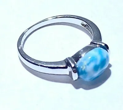 R0407 Classic Dominican Republic Natural Caribbean Larimar Sterling Silver Ring • $40