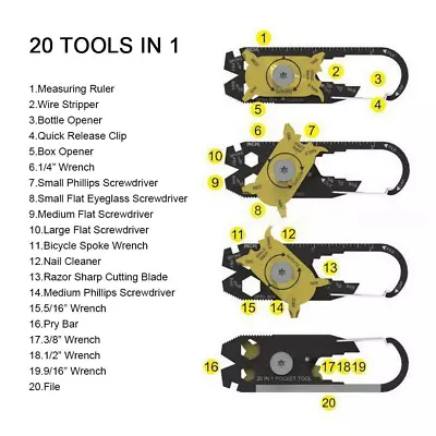 20 In 1 Stainless Steel Screwdriver Wrench Opener Keychain EDC Pocket Multi Tool • $3.79