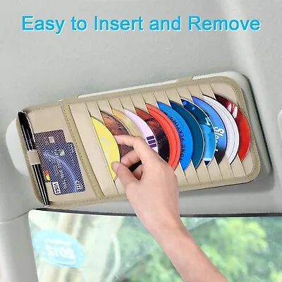 12 Disc Cd Organiser Car Sun Visor Dvd Card Case Storage Holder Coins - Beige • £3.89