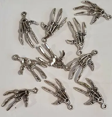 5 Halloween Skeleton  Claw 30mm Charms Tibetan Antique Silver Pendant Charms • £2.65