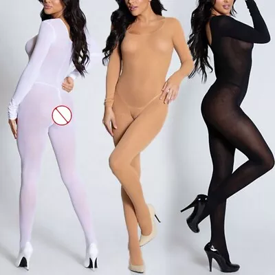 $15.25 • Buy Womens Sexy Sheer Bodysuit Long Sleeve Mesh Full Body Stocking Jumpsuit Romper