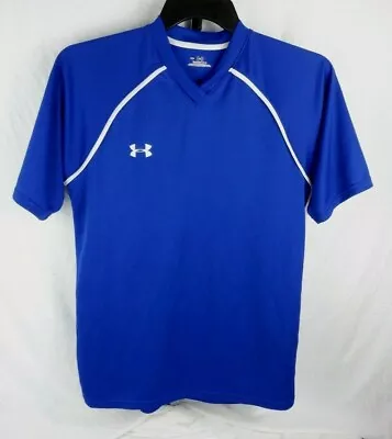 Mens Under Armour Heat Gear Blue Size M Short Sleeve V-neck Athletic Shirt • $11.95