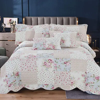 £29.99 • Buy 3 Piece Quilted Patchwork Bedspread Throw Single Double King Size Bedding Set