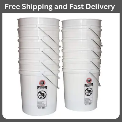 5 Gallon Plastic Bucket Heavy Duty White Paint Pail Storage Buckets 10-Pack New • $40.29