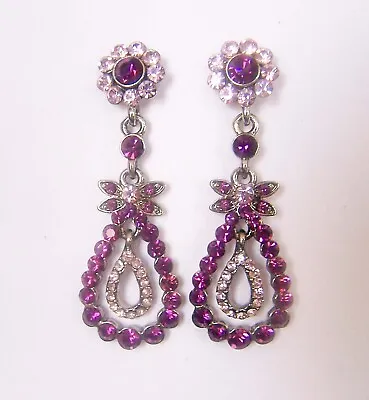 Purple And Lilac Crystal Pearshape Chandelier Drop Earrings NEW • £8.50
