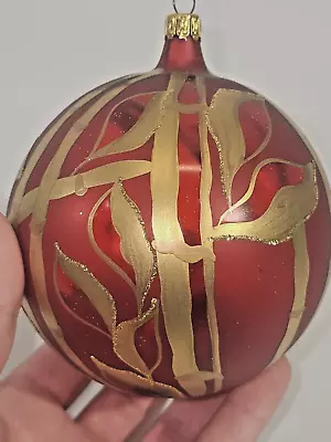 KSD VTG Italy Italian Blown Glass Christmas Ornament Red Bamboo Plant Ball EUC • $20