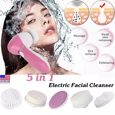 5 In 1 Deep Clean Face Skin Electric Facial Cleaner Care Brush Massager Scrubber • $5.29