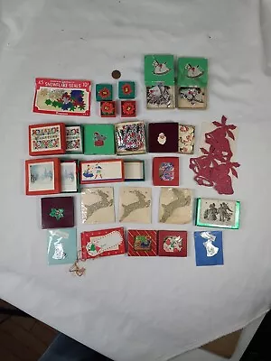 CUTE! LOT Vtg XMAS DENNISON Foil Seals Gummed Norcross Hallmark GIFT TIE ONS • $210