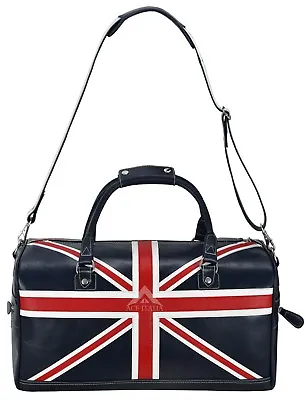 Union Jack Leather Bag Navy Weekend Travelling Holdall Real Leather Product • £95.99