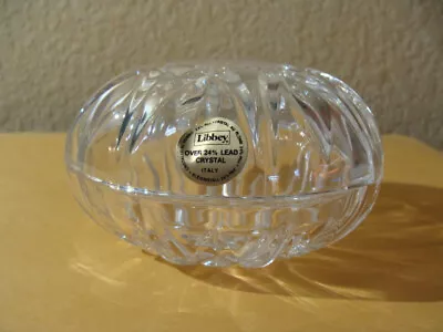 Vintage Libbey Italy Lead Crystal Round Lidded Trinket Jar Jewelry Keepsake Box • $14.95