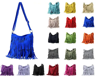 £29.99 • Buy New Women Italian Suede Leather Fringed Shoulder Handbag Crossbody Messenger Bag