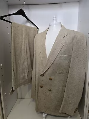 Vintage Tweed Double Brested Suit And Trousers Light Khaki With Blue And Red... • $75