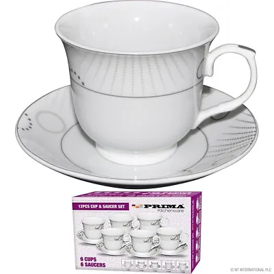 12pc Coffee Tea Mug & Saucer Set Modern Home Office Cup Gift Hot Drinks Patterns • £12.95