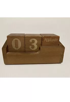 £10 • Buy Vintage Retro Mid Century Wooden Block Perpetual Calendar Desk Top Home Office
