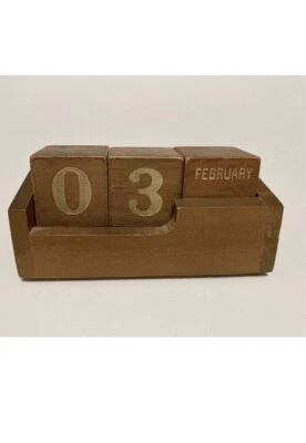 £10 • Buy Vintage Retro Mid Century Wooden Block Perpetual Calendar Desk Top Home Office