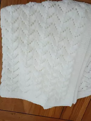 (C) New Hand Knitted Baby Blanket White • £14