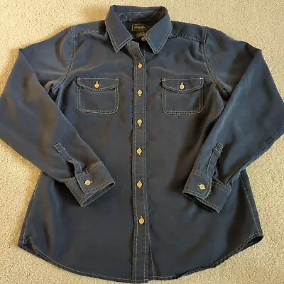 Eddie Bauer Shirt Womens Medium Tall Blue Long Sleeve Button Vintage 90s  * • $18