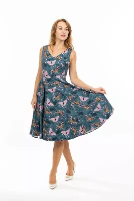 Eva Rose Blue Pink Moth Swing Dress • $98