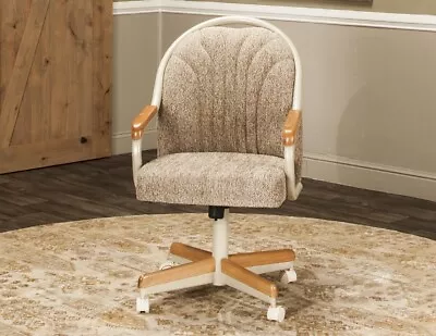 Britney Dining Swivel-Tilt Caster Arm Chair Armchair Wheat Tweed & Mocha/Oak • $359