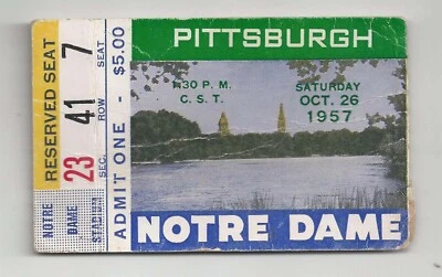 $9.99 • Buy 1957 Notre Dame At Pittsburgh Original College Football Ticket Stub