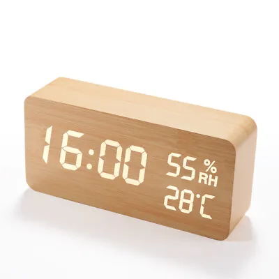 $20.99 • Buy Wooden LED Digital Alarm Clock Temperature Bedside Table Time Display Home Decor