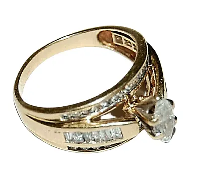 10K Solid Yellow Gold Ring ENGAGEMENT WEDDING Marquise Baguettes Gemstones Band  • $595