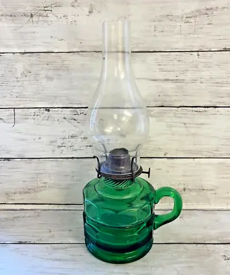 Glass Antique Green & Cleat Glass Oil Lamp • £25.99