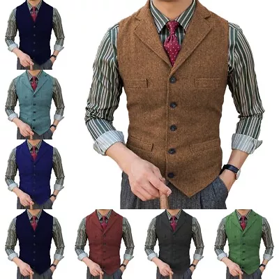 Mens Western Cowboy Vest Vintage Wool Tweed Herringbone Vests M Large XL XXL 3XL • $25.49