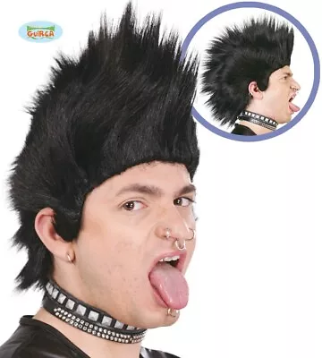 Adult Fancy Dress 1980s Punk Wig Black 80s Spikey Punk Wig New Fg • £13.99