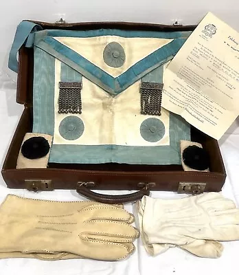 Vintage Masonic Apron 1955 Leather Half Case Gloves Cloth Badges  Mixed Lot • £24.99