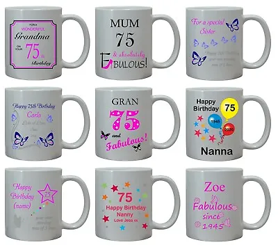 Personalised 75th Birthday Gift For Her Mug Age 75 Mum Mam Friend Sister Women • £10.95