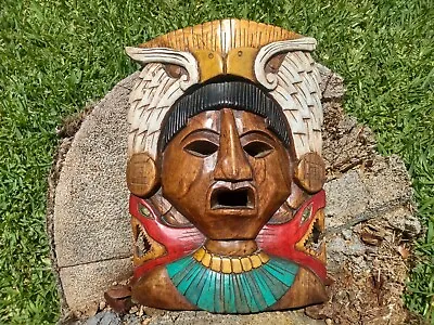 Wood Carved Mask Mayan Art Carved Wood Wall Decor Artesanias Decoration 12-inch • $99.99