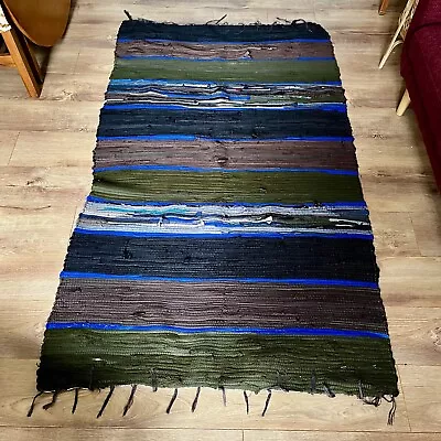 Chindi Rag Rug - Black Brown Multicoloured - Woven Mat - Used • £15