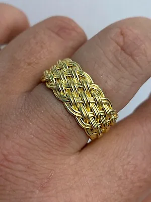 Mens Braided Weave RING Real 14k Gold Plated Solid 925 Silver Pinky Wedding Band • $50.28