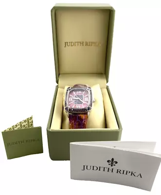 Judith Ripka Watch Purple Heart Design CZ Snake Cowhide Band Gorgeous  001-068 • $199.99