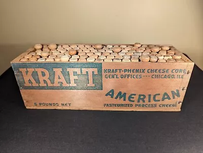 Vintage Kraft Wooden American Cheese Box With 100+ Wooden Clothespins - Farm • $27.99