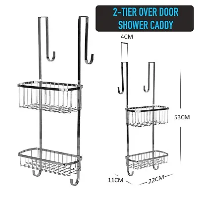 Over Door 2-tier Shower Caddy Rustproof Bathroom Storage Hanging Basket Shelf  • $30.95