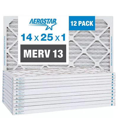 Aerostar 14x25x1 MERV 13 Air Filter 12 Pack (13 1/2  X 24 1/2  X 3/4 ) • $84.96